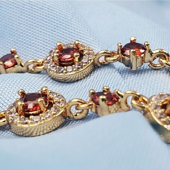 Natural Red Mystic Topaz 18K Gold Long Dangle Earrings - Picture 6 of 9